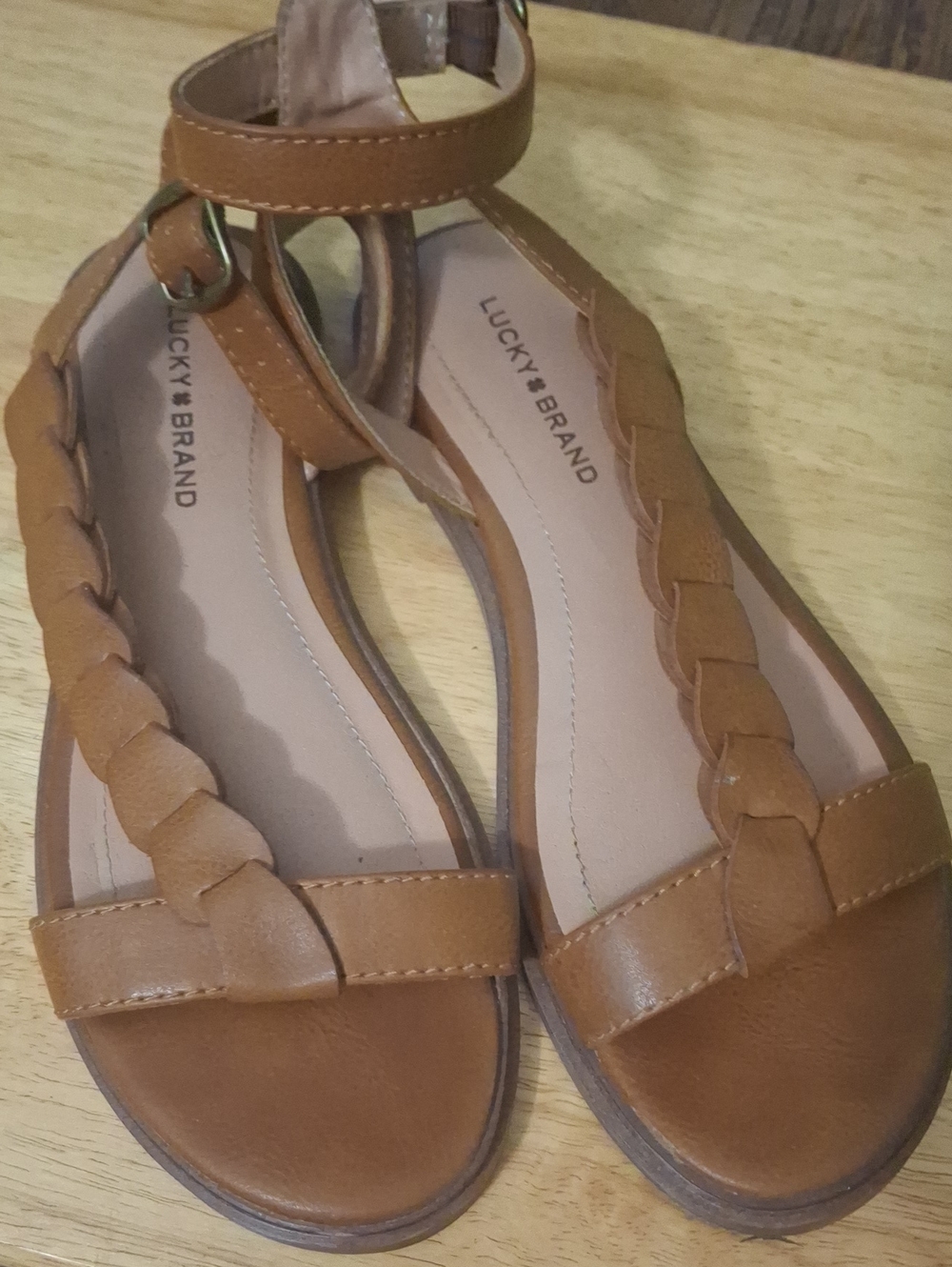 Lucky Brand Brown Braided Ankle-Strap Sandals
